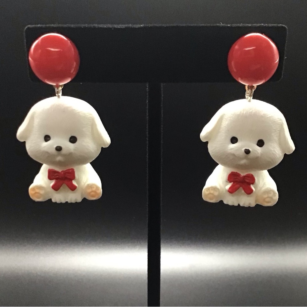 Puppy Dogs with Bows Earrings